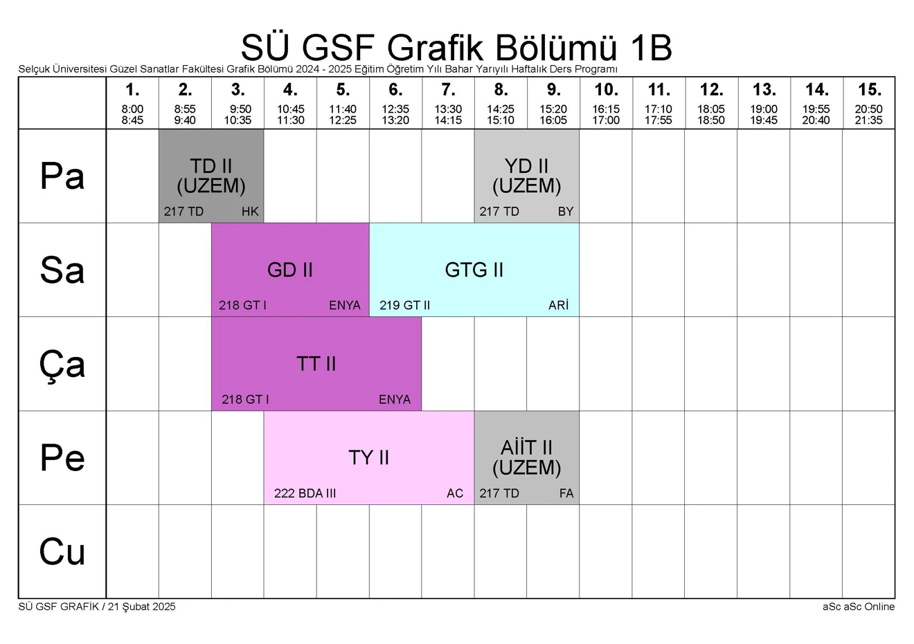 SÜ GSF GRAFİK BLM Bahar YY Ders Programı 250221